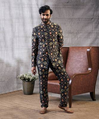 Zahra Black Printed Bandhgala Set 1