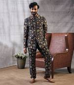 Zahra Black Printed Bandhgala Set