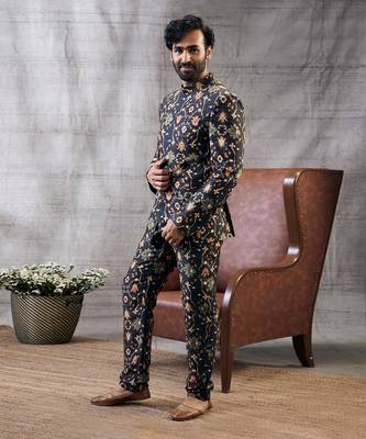 Zahra Black Printed Bandhgala Set 2
