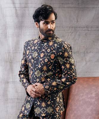 Zahra Black Printed Bandhgala Set 3