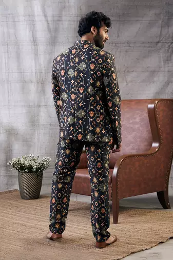 Zahra Black Printed Bandhgala Set