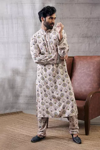 Sarouk Beige Printed Kurta Set
