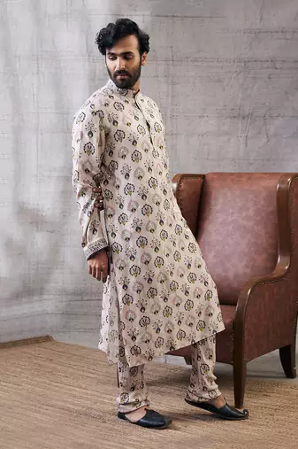 Sarouk Beige Printed Kurta Set