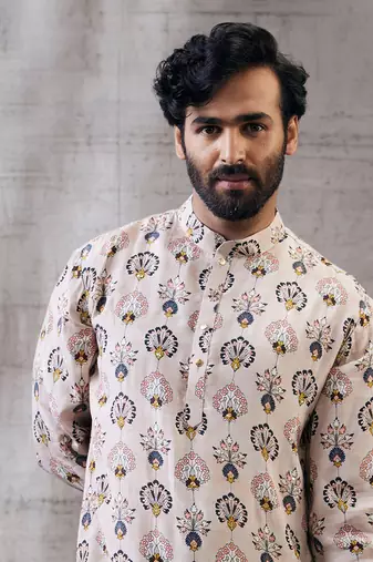 Sarouk Beige Printed Kurta Set