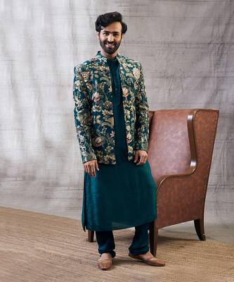 Mehr Green Printed Jacket Set 1