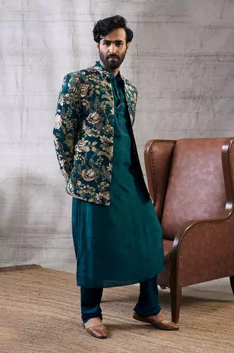 Mehr Green Printed Jacket Set