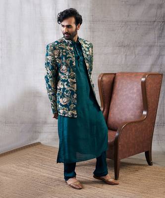 Mehr Green Printed Jacket Set 3