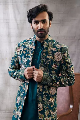 Mehr Green Printed Jacket Set