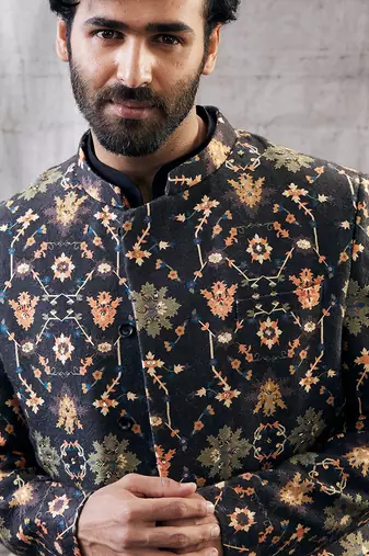 Zahra Black Printed Jacket Set