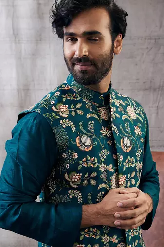 Mehr Green Printed Bundi Set