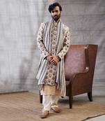 Sarouk Beige Printed Sherwani Set