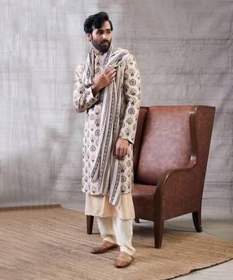 Sarouk Beige Printed Sherwani Set 2