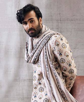 Sarouk Beige Printed Sherwani Set 4