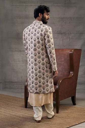 Sarouk Beige Printed Sherwani Set