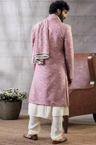 Sarouk Pink Printed Sherwani Set