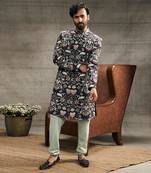 Pastel Multi Color Floral Printed Sherwani Set