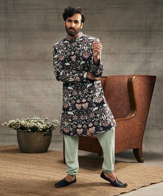 Pastel Multi Color Floral Printed Sherwani Set 2