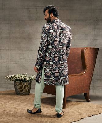 Pastel Multi Color Floral Printed Sherwani Set 3