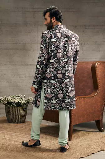Pastel Multi Color Floral Printed Sherwani Set