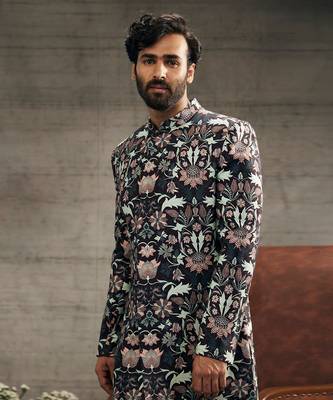 Pastel Multi Color Floral Printed Sherwani Set 4