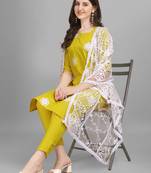  Women   s Embroidered Chain Worked Kurti And Pant Set With Net Dupatta (MAK35CW)