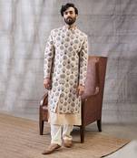 Sarouk Beige Printed Sherwani Set
