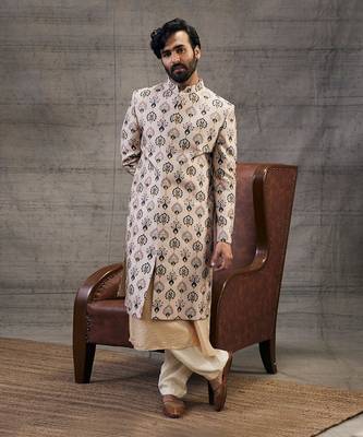 Sarouk Beige Printed Sherwani Set 2