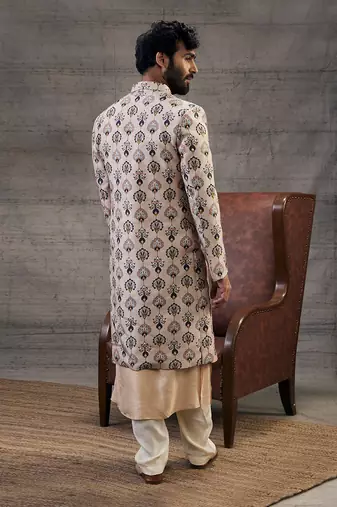 Sarouk Beige Printed Sherwani Set