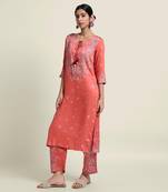 Rust Red Floral Kurta Set