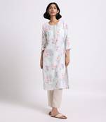 Blue Floral Linen Kurta