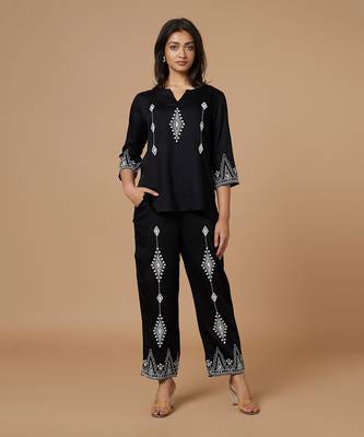 Black Ecovero Embroidered Co-ord Set 1