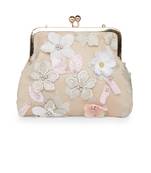 Beige Embroidered Floral Clutch