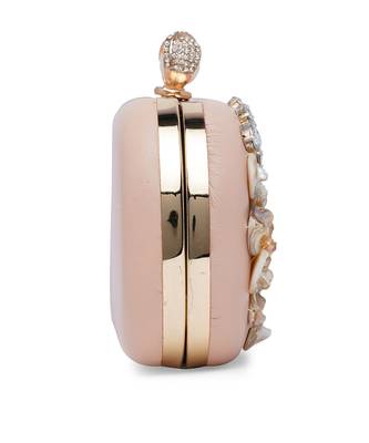 Pink Stonework Embroidered Pure Leather Clutch 3