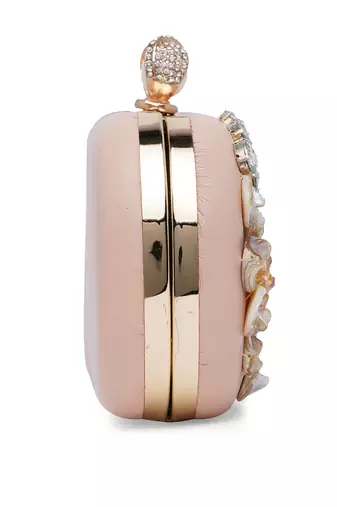 Pink Stonework Embroidered Pure Leather Clutch