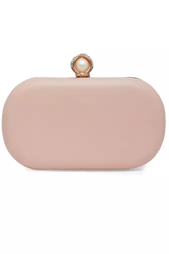 Pink Stonework Embroidered Pure Leather Clutch