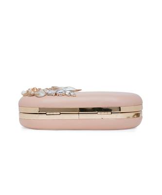 Pink Stonework Embroidered Pure Leather Clutch 5