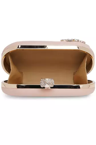 Pink Stonework Embroidered Pure Leather Clutch