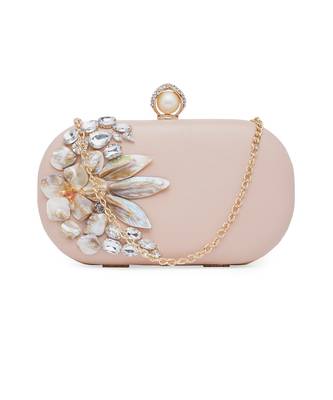 Pink Stonework Embroidered Pure Leather Clutch 7