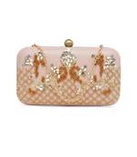 Pink And Gold Embroidered Pure Leather Clutch