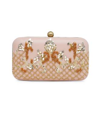 Pink And Gold Embroidered Pure Leather Clutch 2