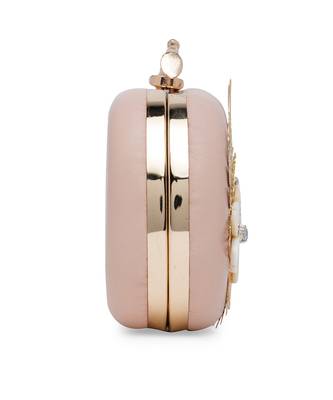Gold And Pink Embroidered Pure Leather Clutch 3