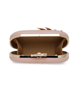 Gold And Pink Embroidered Pure Leather Clutch 6