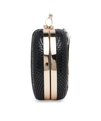 Black Leather Hand Embroidered Clutch 4