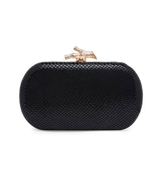 Black Leather Hand Embroidered Clutch 5