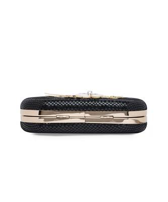 Black Leather Hand Embroidered Clutch 6