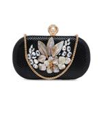 Black Leather Stonework Clutch