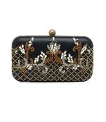 Black And Gold Embroidered Pure Leather Clutch
