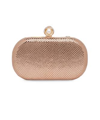 Pure Leather Embroidered Clutch In Gold 5