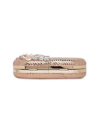 Pure Leather Embroidered Clutch In Gold 6