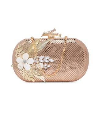 Gold Leather Hand Embroidered Clutch 1
